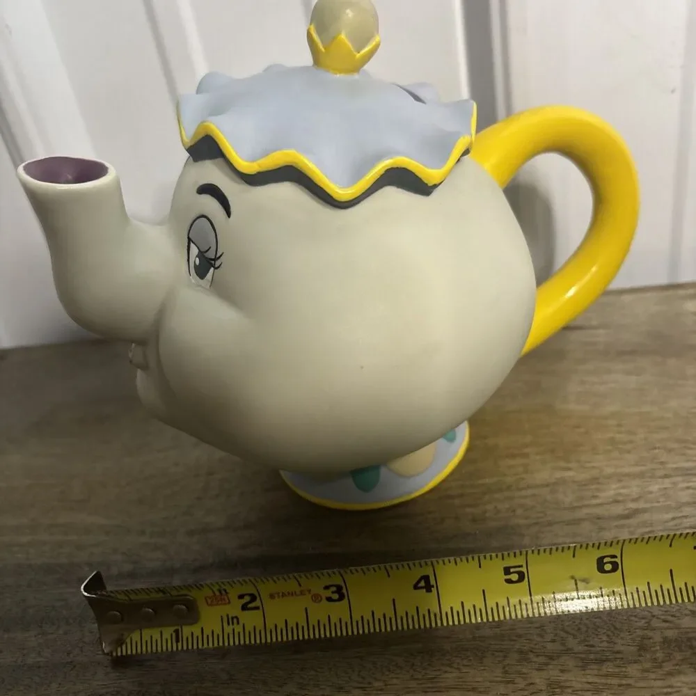 Vtg Disney Beauty and the Beast Mrs Potts Teapot Coin Bank Plastic Piggy Bank